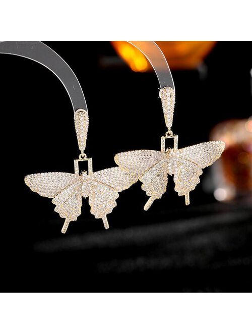 CIZEVA Fashion Design Elegant Butterfly Earrings Micro Set Color Cubic Zirconia 925 Silver Pendant Earring Dangler Party Jewelry