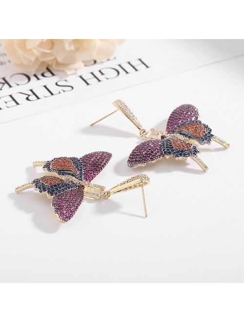 CIZEVA Fashion Design Elegant Butterfly Earrings Micro Set Color Cubic Zirconia 925 Silver Pendant Earring Dangler Party Jewelry