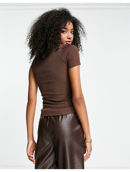 River Island short sleeve extreme cut out top in brown