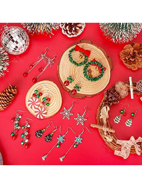 9 Pairs Christmas Earrings for Women Snowflake Bells Xmas Tree Bow Drop Dangle Earrings Holiday Earrings Set