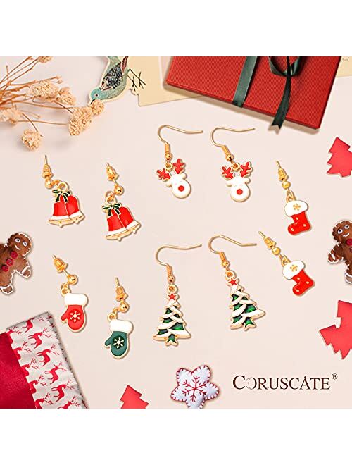 9 Pairs Christmas Earrings Set for Women Girls, CORUSCATE Dangle Stud Earrings Bulk with Christmas Tree, Santa Claus, Snowflake, Candy Christmas Holiday Jewelry Set Gift