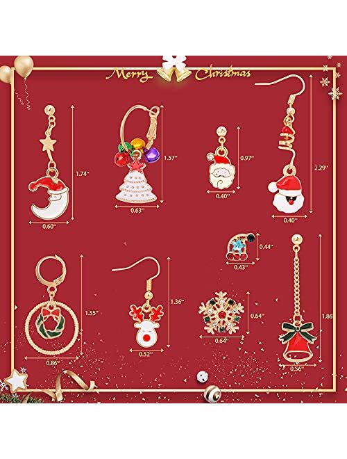 9 Pairs Christmas Earrings Set for Women Holiday Earrings, Christmas Tree, Bell, Sock, Santa Claus, Reindeer Snowflake Dangle Earrings for Girls