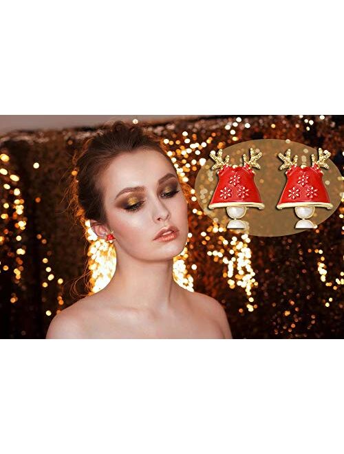 9/12 Pairs Christmas Dangle Earrings Set-Christmas Tree Star Bell Bow Ball Elk Stud Earrings for Women Girls…