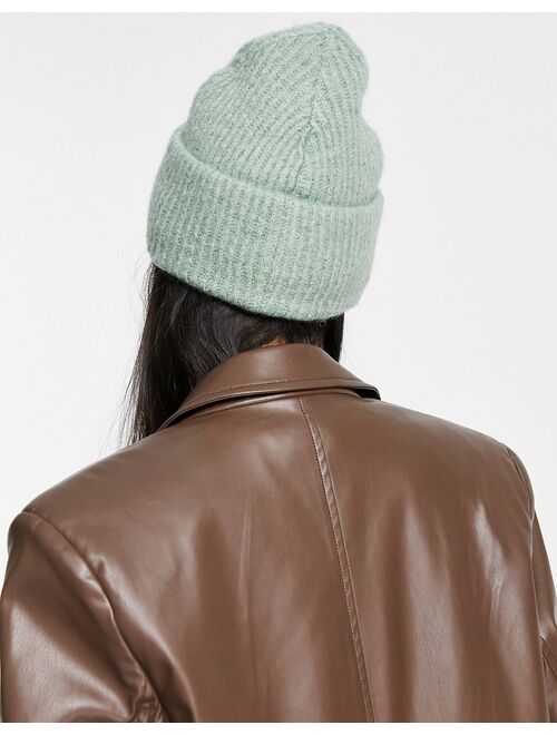 River Island branded patch clean beanie in green