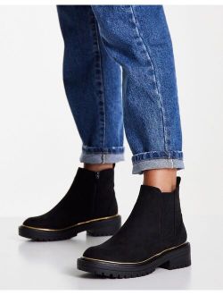 chunky suedette heeled boot in black