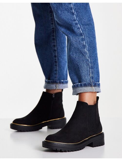 River Island chunky suedette heeled boot in black
