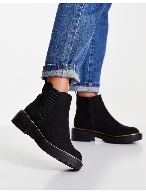 River Island chunky suedette heeled boot in black