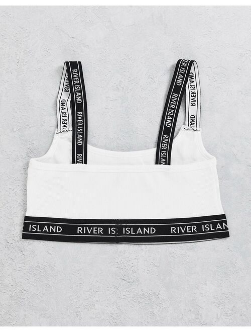 River Island sporty monogram 3 pack bralettes in black