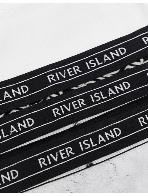 River Island sporty monogram 3 pack bralettes in black