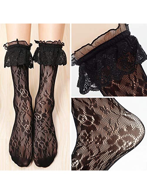 Lovful Women's Lace Anklet Sock with Ruffle, 2 Pairs Set