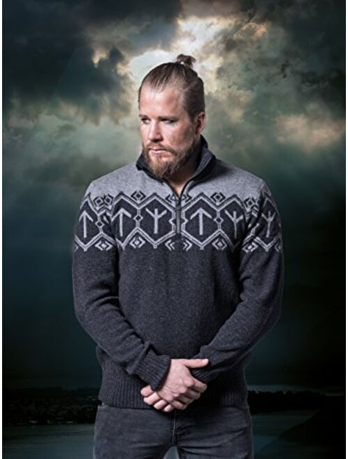 Dale of Norway Tor Masculine Wool Sweater with Runic Design with Free STRATHTAY BFL $90 Black Cap