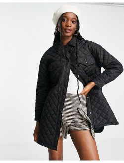 quilted shacket in black