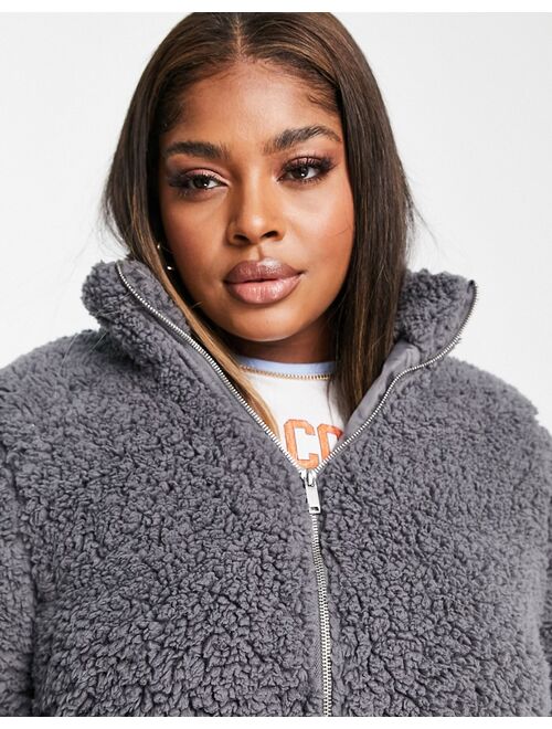 New Look Curve teddy borg funnel neck jacket in gray