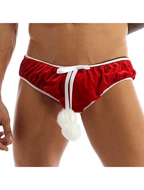 YiZYiF Christmas Holiday Mens G-String Thongs Flannel Christmas Santa Claus Boxer Briefs