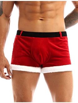 iEFiEL Christmas Holiday Mens Boxer Shorts Velvet Christmas Santa Claus Boxers Trunks Underwear