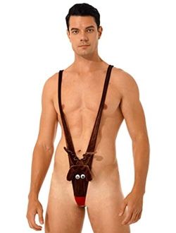 Freebily Sexy Men's Novelty Christmas Santa Gag Gift Reindeer Mankini G-Strings Thong Underwear