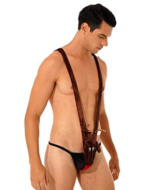 Freebily Sexy Men's Novelty Christmas Santa Gag Gift Reindeer Mankini G-Strings Thong Underwear
