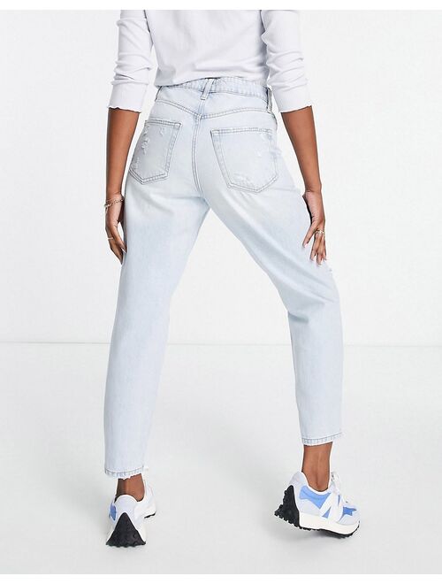 River Island ripped knee mom jeans in light blue