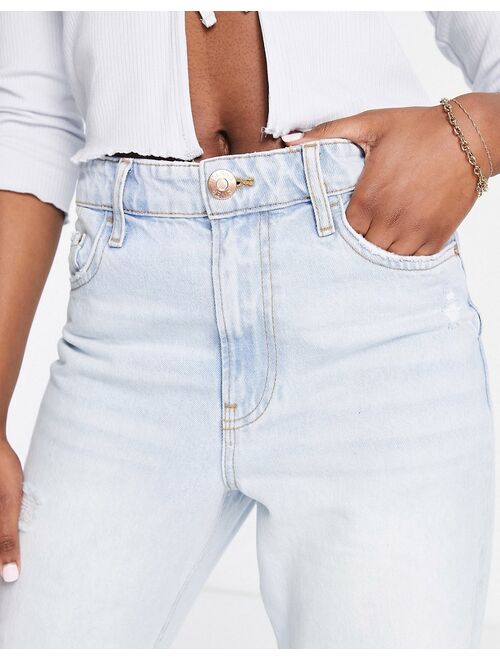 River Island ripped knee mom jeans in light blue