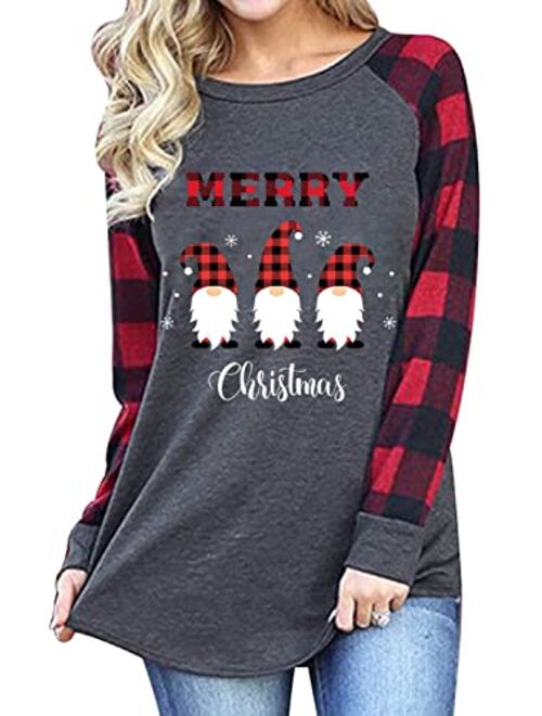 Gnome Christmas Shirt Women Funny Graphic T-Shirt Gnome Tee Raglan Baseball Tops Holiday Clothes
