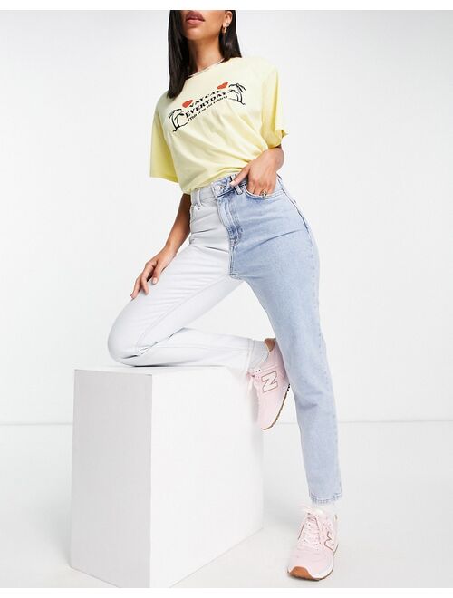 New Look two-tone mom jeans in blue