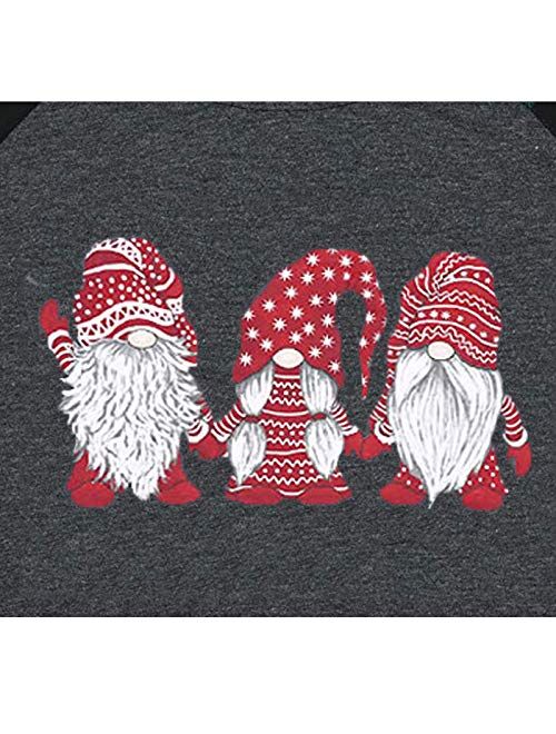 T&Twenties Women's Christmas Gnome Shirt Cute Raglan Baseball Gnome T Shirts Christmas Short Sleeve Long Sleeve 3/4 Tees
