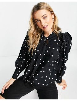 pussybow blouse in black polka dot