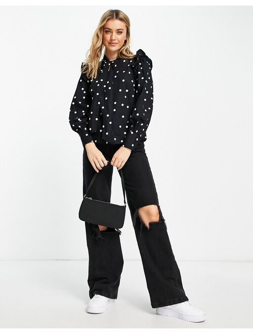 New Look pussybow blouse in black polka dot