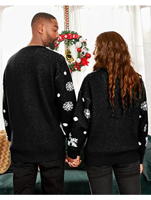 Women Men Ugly Couple Matching Christmas Chunky Sweaters Soft, Christmas Reindeer Funny Ugly Tops Shirt Bright Color Contast