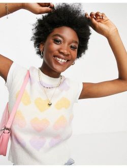 rainbow heart knitted tank in multi