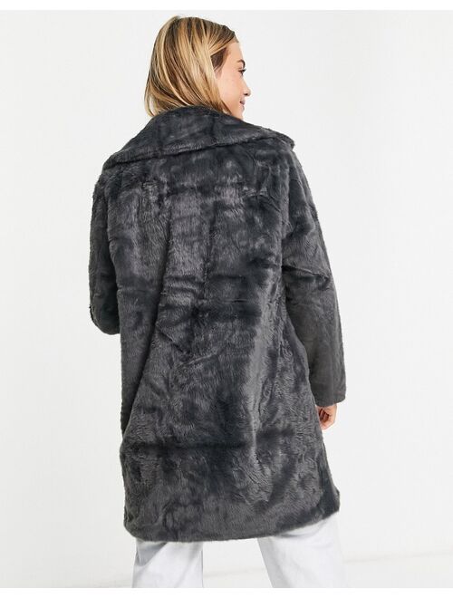 New Look faux fur coat in dark gray