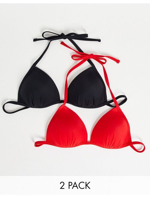 New Look 2 pack triangle bikini top in black