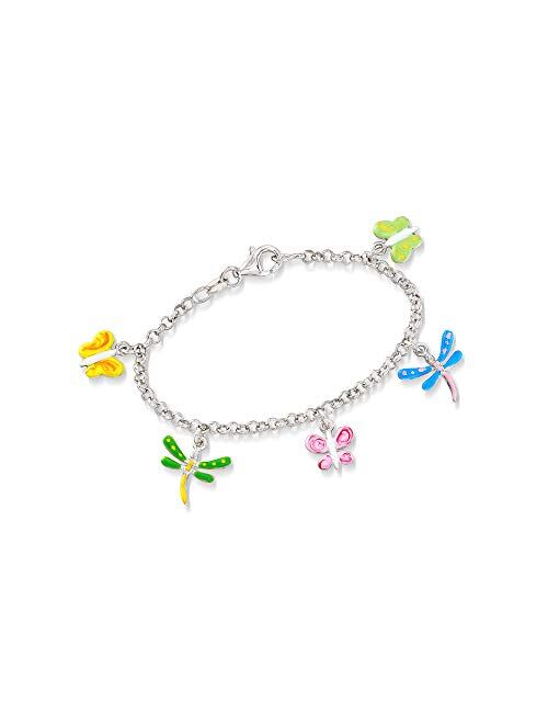 Ross-Simons Child's Enamel Butterfly and Dragonfly Charm Bracelet in Sterling Silver. 6 inches