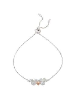 Jewelry - Mickey and Minnie Mouse Sterling Silver Pave Cubic Zirconia Lariat Bracelet - Officially Licensed