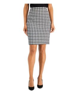 Houndstooth-Print Pencil Skirt