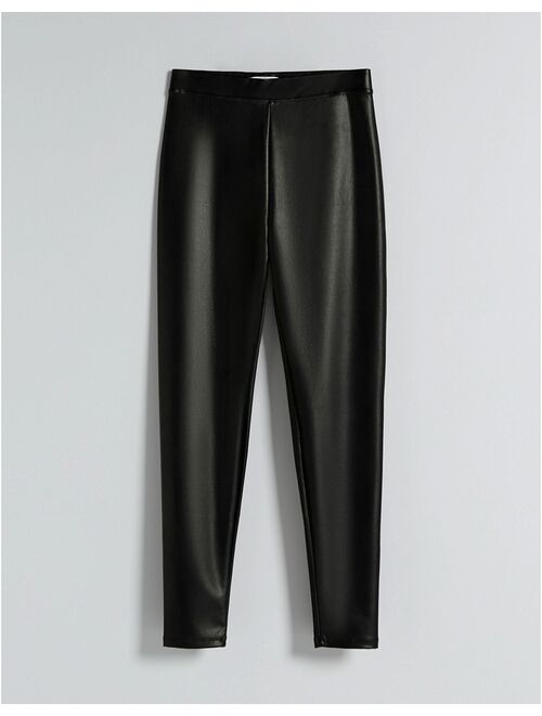 Bershka faux leather legging in black