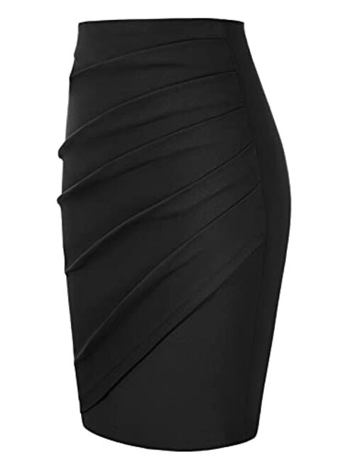Belle Poque Women Elegant Runched High Waist Stretchy Short Pencil Bodycon Skirt