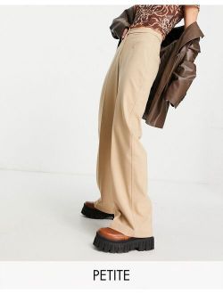 Petite wide leg slouchy dad tailored pants in camel