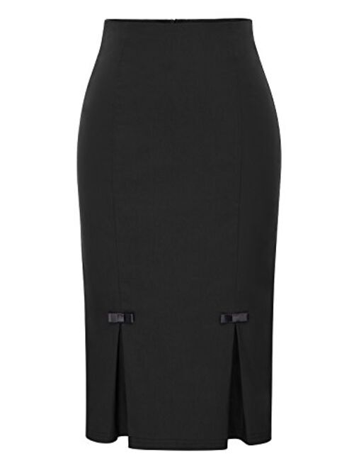 Belle Poque Women Midi High Waist Office Stretchy Pencil Skirt with Bow-Knot BP587