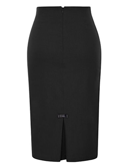 Belle Poque Women Midi High Waist Office Stretchy Pencil Skirt with Bow-Knot BP587