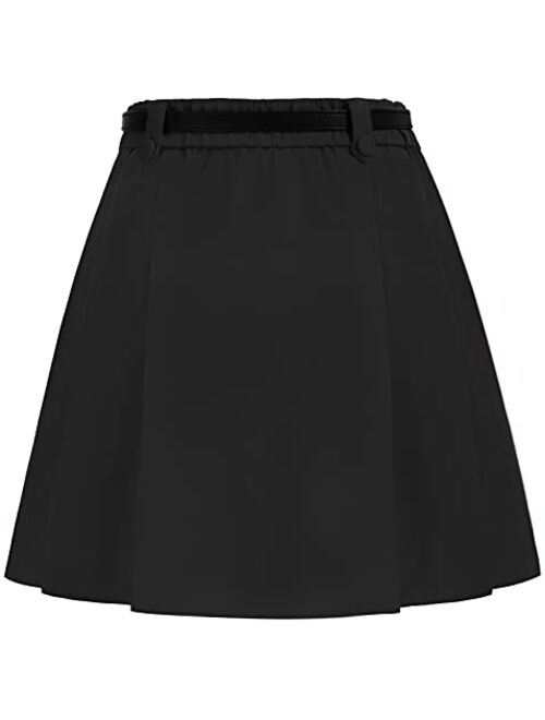 Belle Poque Women Vintage Novelty Mini Skirt A-line Skater Skirt with Pockets&Belts