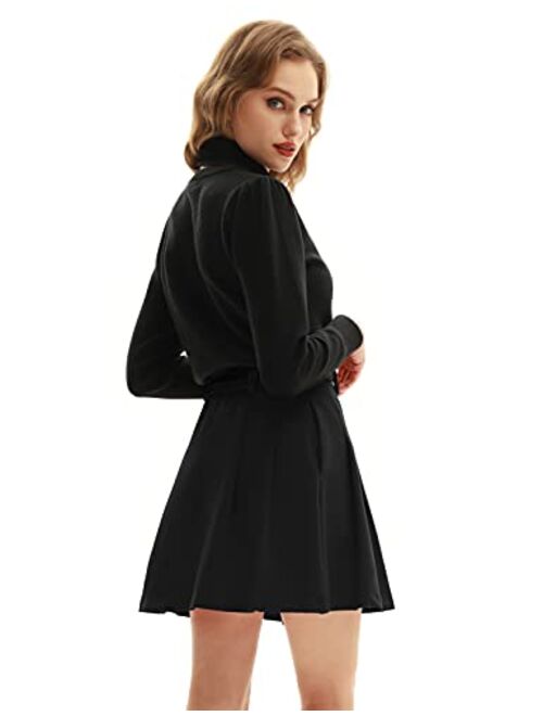 Belle Poque Women Vintage Novelty Mini Skirt A-line Skater Skirt with Pockets&Belts
