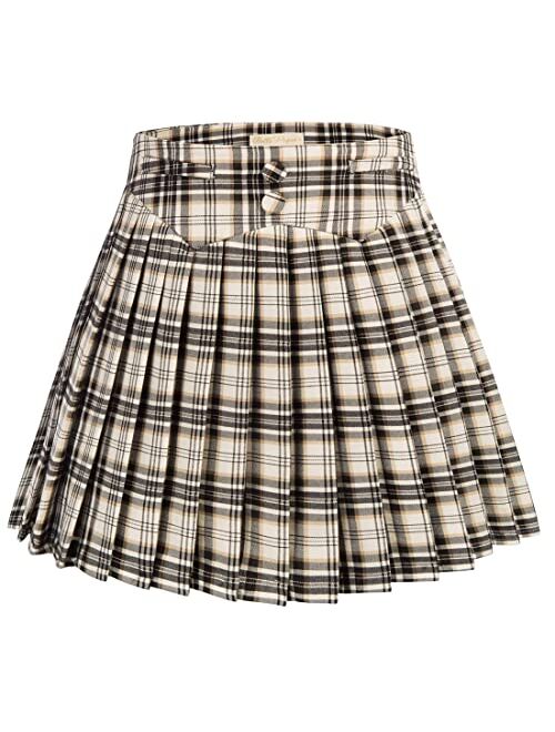Belle Poque Women's Pleated Mini Skirts High Waist A-line Skater Skirt