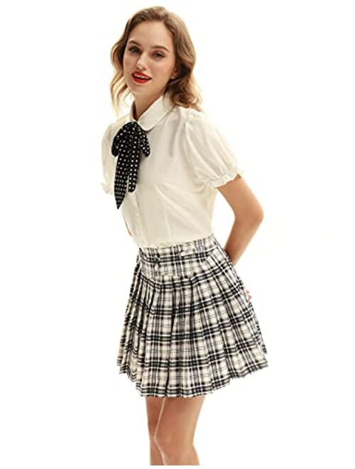 Belle Poque Women's Pleated Mini Skirts High Waist A-line Skater Skirt