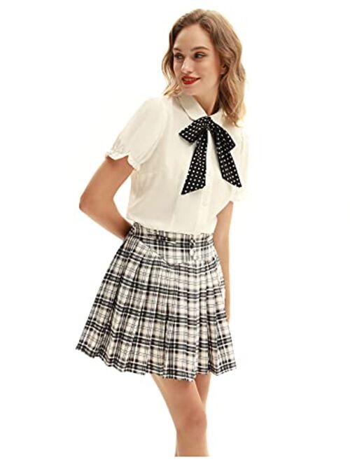 Belle Poque Women's Pleated Mini Skirts High Waist A-line Skater Skirt