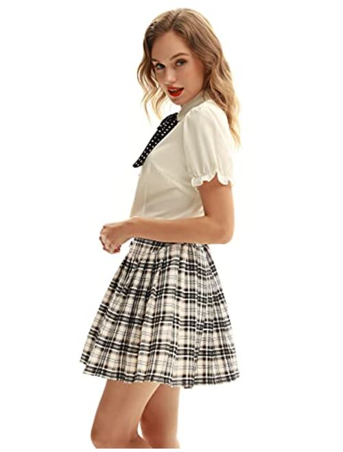 Belle Poque Women's Pleated Mini Skirts High Waist A-line Skater Skirt