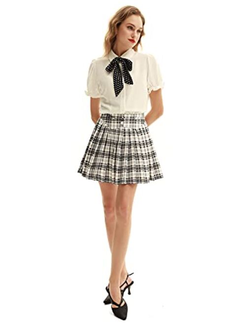 Belle Poque Women's Pleated Mini Skirts High Waist A-line Skater Skirt