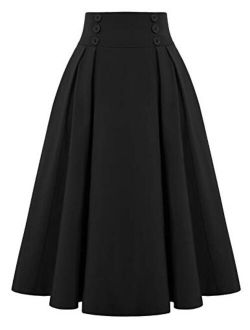 Women Plaid Skirt Vintage High Waist Pleated Skirt with Pockets BPA020