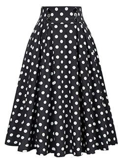 Women Plaid Skirt Vintage High Waist Pleated Skirt with Pockets BPA020