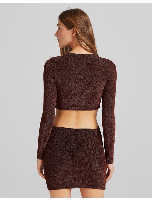 Buy Bershka cut out twist detail glitter dress in copper online